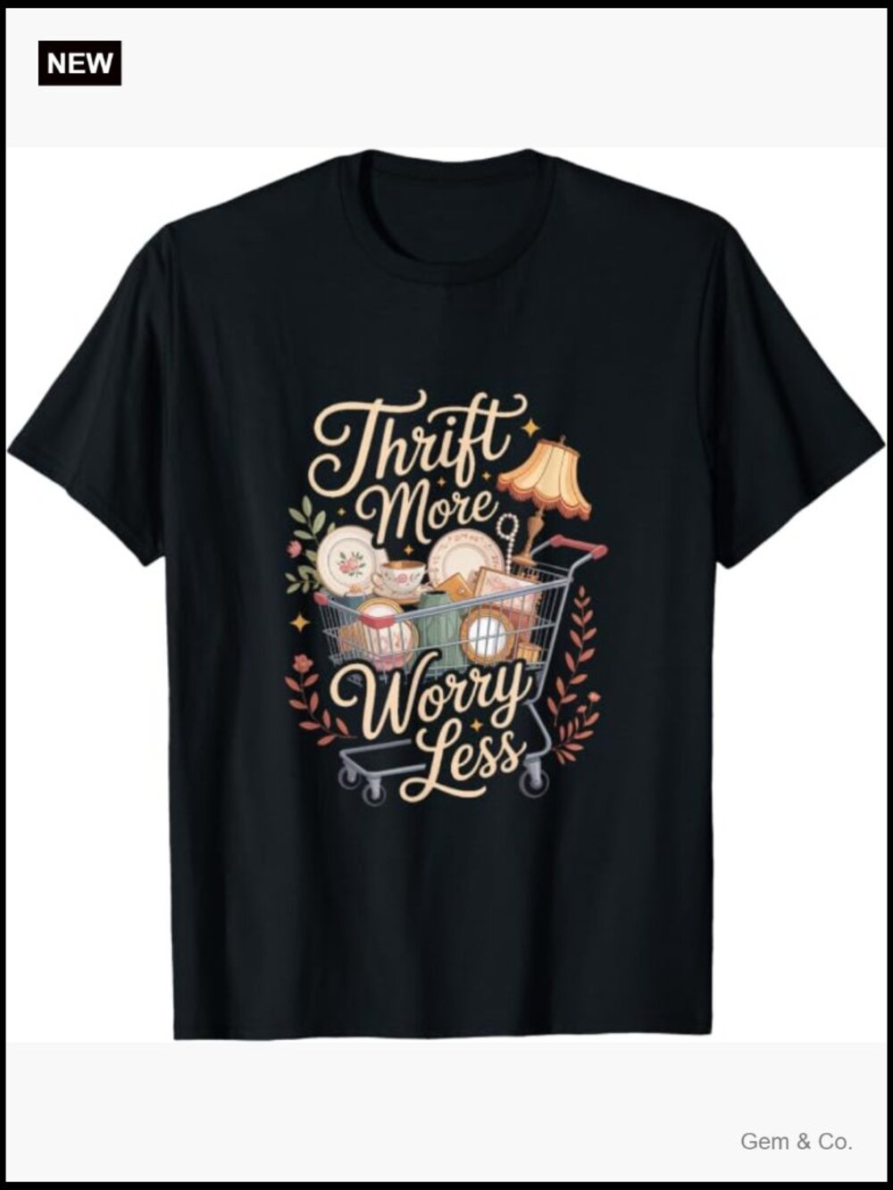 Thrift More Worry Less Vintage Thrifter Retro T-Shirt - Picture 1 of 2